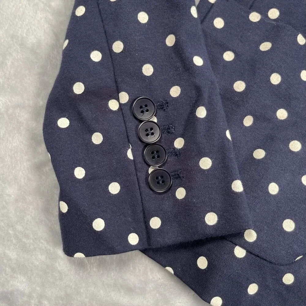 Talbots Blazer Petite Small SP Navy White Polka Dot Cotton Blend Unstructured‎